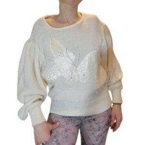 🦋Vintage Laura Daniels Butterfly 80's cropped Puff Sleeve Sweater 🦋